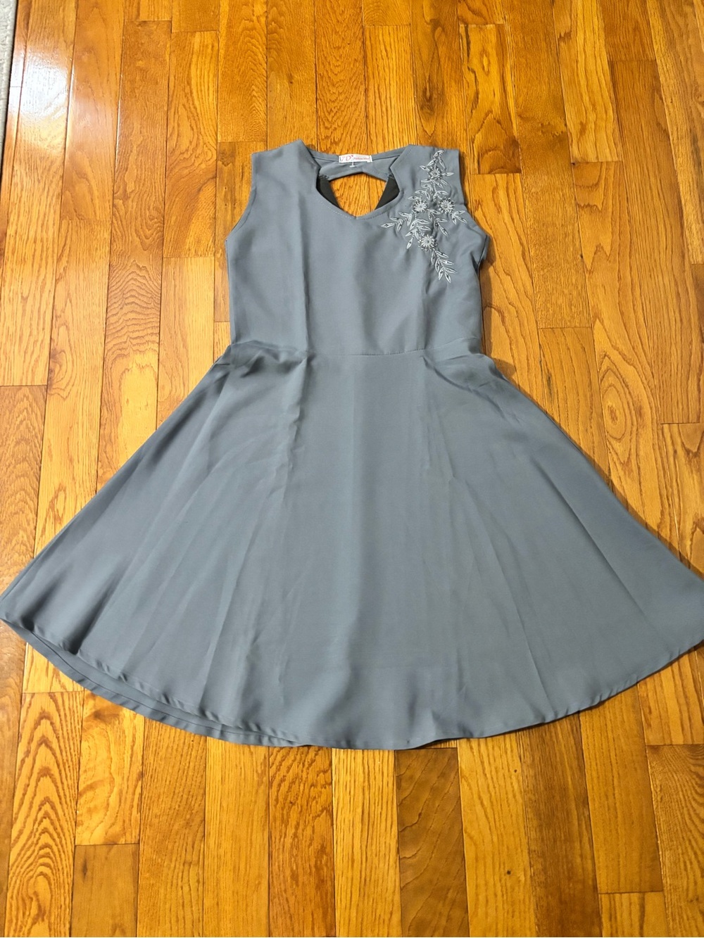 Women’s Floral-Appliqué Fit & Flare Dress — Gray